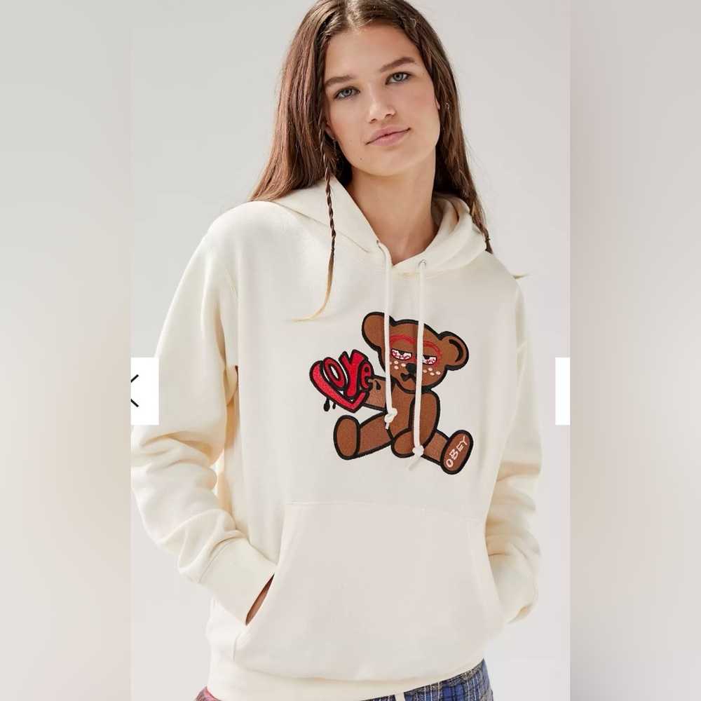 Obey Embroidered Mellow Teddy hoodie sweatshirt size S